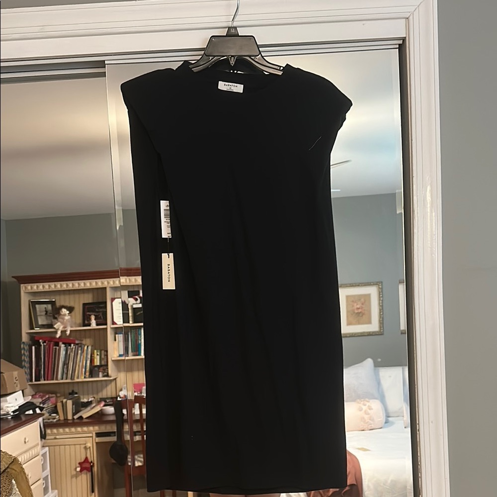 Babaton Black Sheath Mini Dress Sleeveless Crew Neck